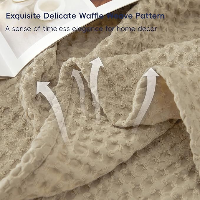 PHF Ultra Soft Waffle Weave Blanket Queen Size 90"x 90"- Washed Lightweight Breathable Cozy Woven Blanket for Bed - Aesthetic Decor for Couch Bedding Sofa Home Car - Khaki-Ruum Studio Home