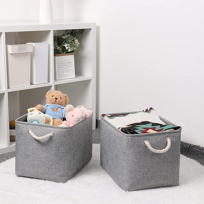Bidtakay Grey Baskets [2-Pack] Shelf Baskets for Storage 16" X 11.8" X 11.8" Large Fabric Rectangular Decorative Storage Basket Organization Bins for Shelves Closet Home Organization(Grey)-Ruum Studio Home