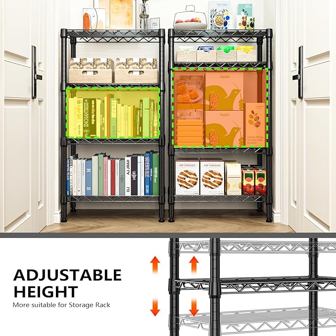 1000 lbs 4 Tier Shelf Metal Storage Shelves Wire Rack Closet Organizers with PP Board for Garage Kitchen Bathroom Laundry Black 11.8" D x 21.7" W x 39.5" H-Ruum Studio Home