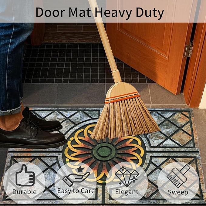 Door Mat Welcome Mat, Heavy Duty Door Mat 17.7 x 29.5 Inch Front Door Mat Rug Doormat for Outdoor Entrance Home Non-Slip Rubber Rug for Front Door, Outside, Entryway, Patio (Flower)-Ruum Studio Home