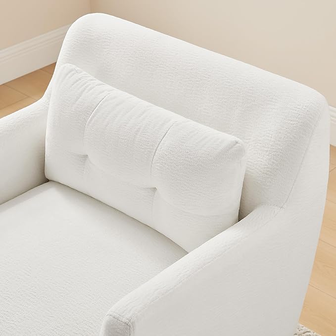 Modern Accent Chair with Terry Fabric, Upholstered Armchair with Spring Package Cushion & Solid Wood Frame, Comfy Lounge Chair for Living Room, Bedroom, or Reading Corner, Terry, White-Ruum Studio Home