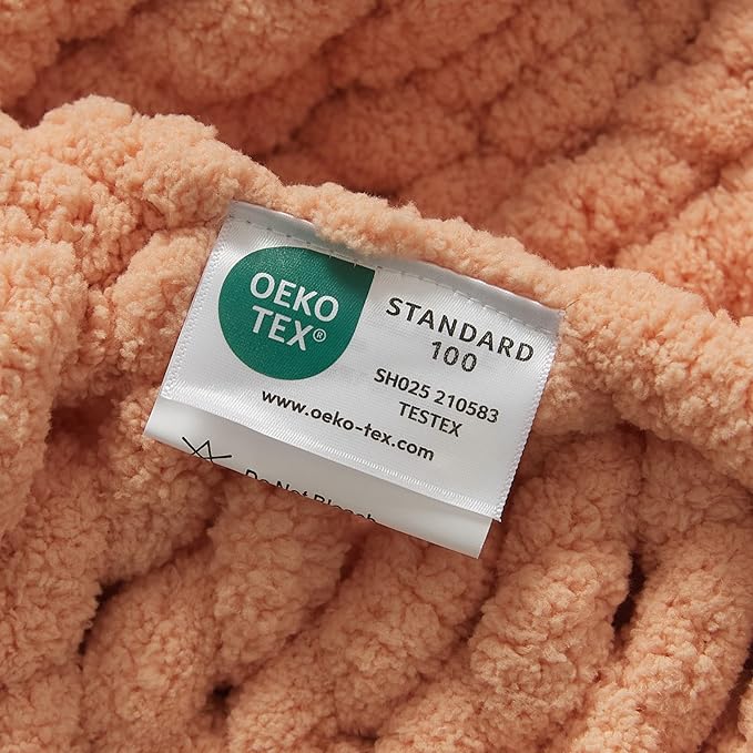WESHIONGOO Chunky Knit Blanket Throw Knitted Throw Blankets for Couch Bed Fluffy Soft Blanket with Jumbo Chenille Yarn Thick 100% Handmade(Peach Fuzz, 50"×60")-Ruum Studio Home