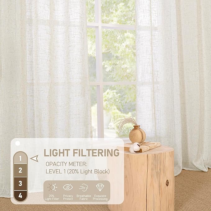LAMIT 38 Inch Width Semi Sheer Linen Curtains 2 Panels, Cream Ivory Light Filtering Panels Bronze Grommet Boho Neutral Drapes for Living Room/Bedroom/Farmhouse, 38 x 84 Inch-Ruum Studio Home
