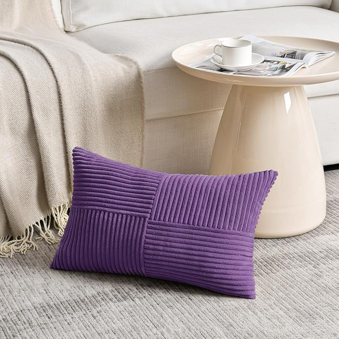 Fancy Homi 2 Packs Purple Long Lumbar Decorative Throw Pillow Covers 12x24 Inch for Living Room Couch Bed, Farmhouse Boho Home Decor, Soft Striped Corduroy Rectangle Accent Cushion Case 30x60 cm-Ruum Studio Home