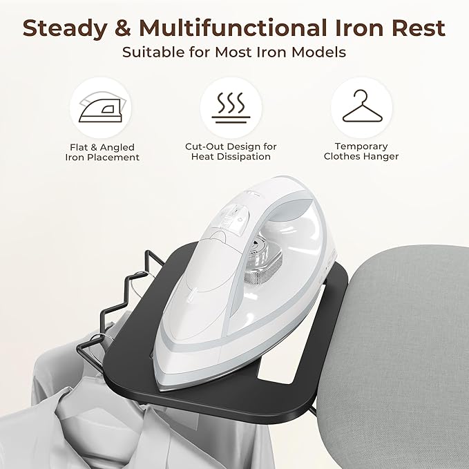 Yaheetech Foldable Ironing Board, Heavy Duty Iron Board with 9 Adjustable Heights, 4 Layer Cover and Safety Iron Rest, 52X14 Compact and Space Save Iron Board for Home Laundry Room Use, Gray-Ruum Studio Home