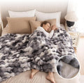 Cozy Faux Fur Throw Blanket for Bed Warm Fuzzy Throw Blanket, Soft Plush Thick Bubble Blankets for Bedroom and Living Room, Furry Luxury Blanket, 90 x 90,Tie-Dye Grey-Ruum Studio Home