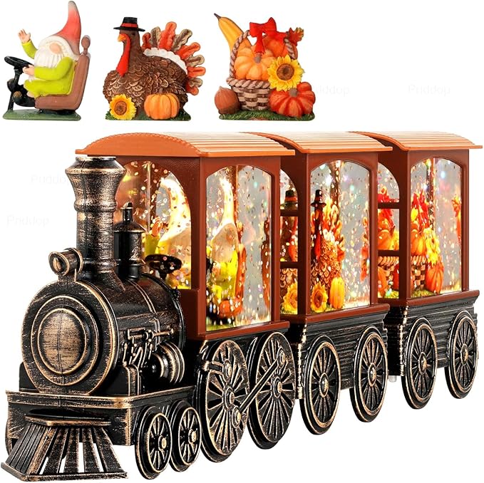 Fall Snow Globe Train Gnome Turkey Pumpkin Classic Relief Texture Battery Powered LED Glitter Fall Decorations for Home Autumn Harvest Thanksgiving Gifts-Ruum Studio Home