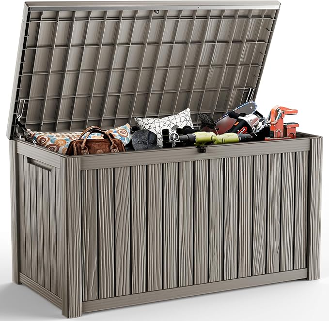 DRATO 180 Gallon Deck Box, Waterproof Resin Large Outdoor Storgae Box for Patio Furniture, Patio Cushions, Gardening Tools, Pool and Sports Supplies, Lockable-Ruum Studio Home