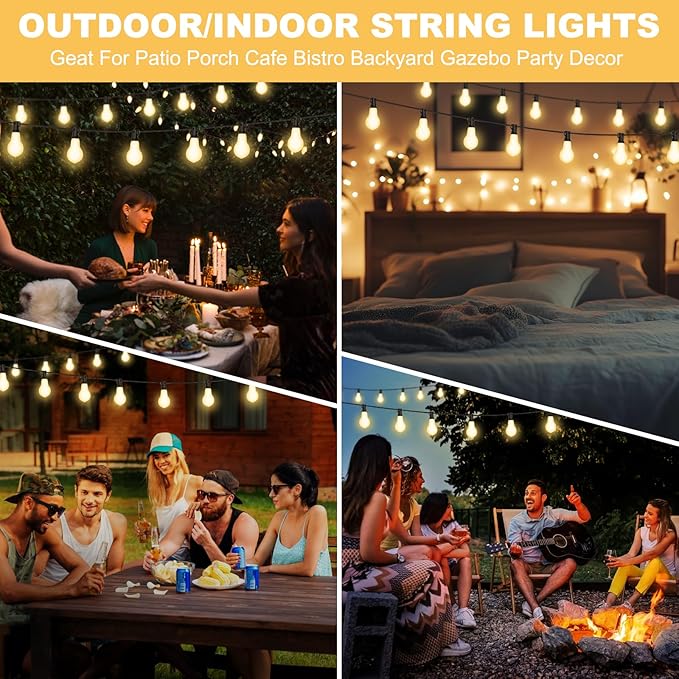 100FT Outdoor String Lights Waterproof with 64+4 Bulbs (1.5FT Bulbs Spacing), Remote & Dimmer, Commercial Patio String Lights with 3 Mode Light & Timing, 100PC Mounting Ties for Outside-Ruum Studio Home