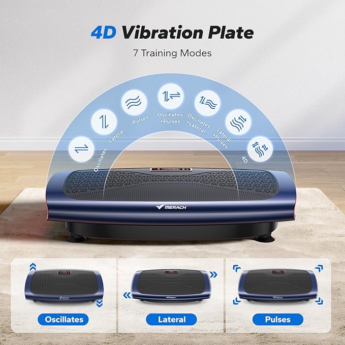 MERACH Vibration Plate Exercise Machine, 3D & 4D Vibration Plate with 2 Tension Ropes LED Display, Whole Body Vibration Platform for Women Men, Exercise Equipment for Home-Ruum Studio Home