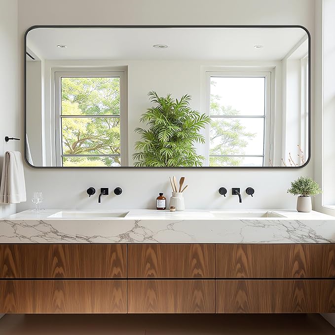 Bathroom Mirror 72" x 36", Large Rectangle Wall Mirror, Black Metal Frame Wall Mounted Mirrors for Bathroom, Vanity, Bedroom, Entryway Decor(Horizontal/Vertical)-Ruum Studio Home