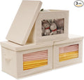 Citylife 3 Pack Storage Bins with Lids, Fabric Foldable Storage Bins with Soft Cord Handles, Canvas Storage Bin with Lid for Organizing Clothes, Blankets and Books, Beige-Ruum Studio Home