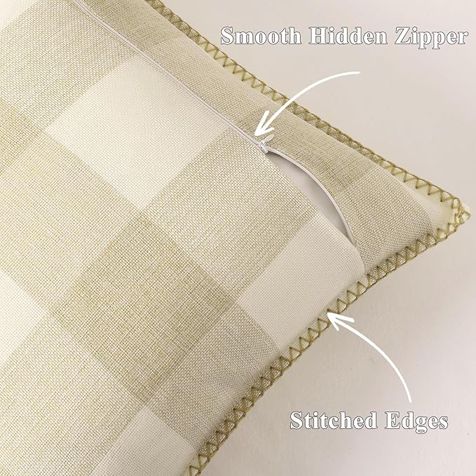 decorUhome Buffalo Plaid Check Fall Throw Pillow Covers 18x18 Set of 2, Outdoor Decorative Farmhouse Pillow Covers with Stitched Edge for Bed Couch Sofa, Cream White and Beige-Ruum Studio Home