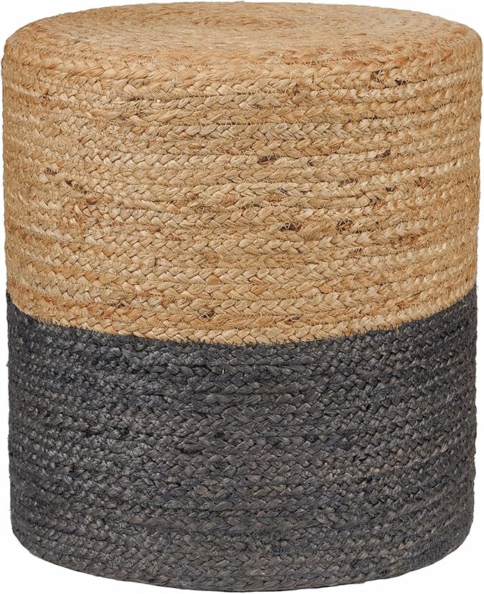 REDEARTH · Cylindrical Pouf Foot Stool Ottoman - Jute Braided Pouffe Poof Accent Sitting Footrest for The Living Room, Bedroom, Nursery, Patio, Lounge & Other Rooms (14.5”x14.5”x16”; Natural Gray)-Ruum Studio Home