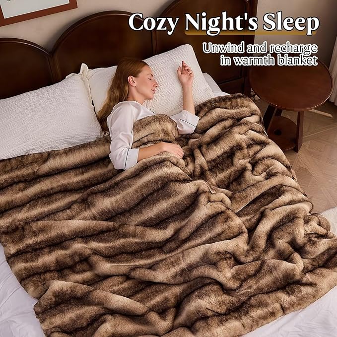 Luxury Faux Fur Blanket - Soft Warm Plush Blankets for Couch Sofa Bed, Fluffy Thick Throws for Bedroom, Office, Living Room, Decorative Reversible, Not Easy to shed - 70"x90", Brown-Ruum Studio Home
