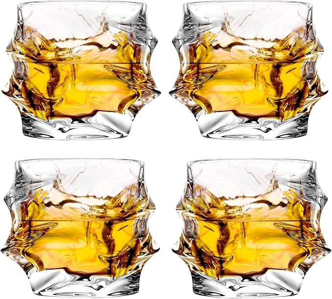 12 oz Hand Blown Crystal Whiskey Glasses Set of 4, Unique Cognac Glass, Heavy Thick Bottom Bar Glass for Scotch Bourbon Rum Gin Water Cocktail,Gifts Men Gifts Ideas-Ruum Studio Home