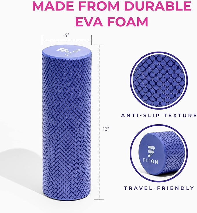 Recovery Foam Roller - High Density Travel Foam Roller for Muscle Massage and Deep Tissue Relief - Compact and Portable for Exercise, Travel, and Fitness - 12"x4", Purple-Ruum Studio Home