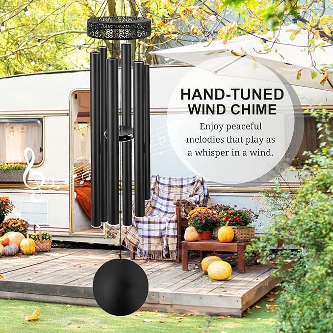 ASTARIN 48'' Wind Chimes for Outside Deep Tone - Large Windchimes with 6 Heavy Tubes, Outdoor Memorial Chimes Outdoor for Garden Hanging Décor,Sympathy Gifts，Black-Ruum Studio Home