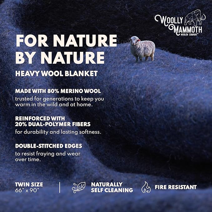 Woolly Mammoth Woolen Company Merino Wool Camping Blanket - 66 x 90 in - Navy Blue - Heavyweight Insulated Outdoor Throw Blanket for Camping & Hiking & Backpacking-Ruum Studio Home
