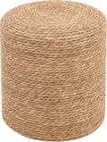 Pouf Ottomans, Handwoven Natural Straw Footstool, Round Braided Outdoor Patio Stool with Wood Frame, Boho Decor Accent Seat Balcony, or Garden (Natural)-Ruum Studio Home