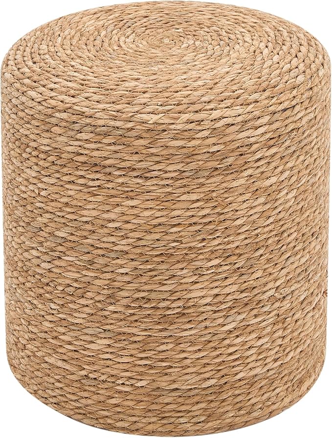 Pouf Ottomans, Handwoven Natural Straw Footstool, Round Braided Outdoor Patio Stool with Wood Frame, Boho Decor Accent Seat Balcony, or Garden (Natural)-Ruum Studio Home