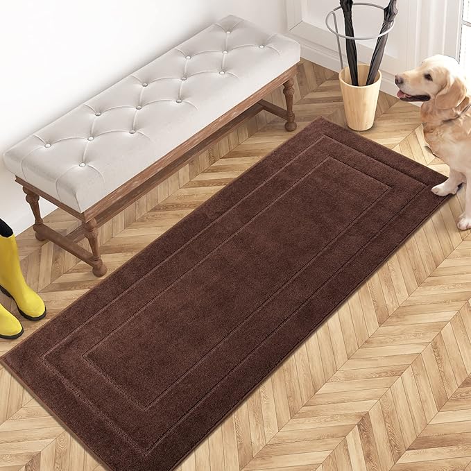 PURRUGS Dirt Trapping Door Mat 24" x 59", Non-Slip/Skid Machine Washable Entryway Rug, Dog Doormat, Super Absorbent Welcome Mat for Muddy Wet Shoes and Paws, Brown-Ruum Studio Home