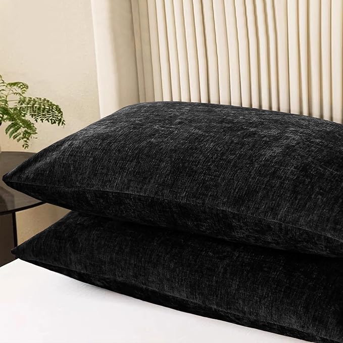 CaliTime Throw Pillow Covers Decorative 20 X 26 Inches Pack of 2 Cozy Chenille Standard Pillow Shams Cases for Couch Sofa Bed Living Room Home Black-Ruum Studio Home