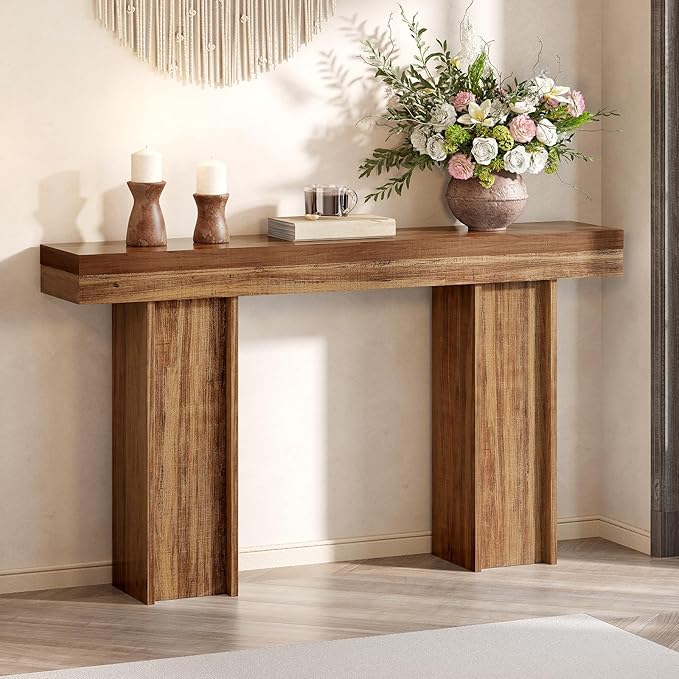 55Inch Farmhouse Console Table,Wooden Rectangular Sofa Table Behind The Couch,Entryway Console Table with Storage for Living Room, Hallway,Entrance (Light Brown)-Ruum Studio Home