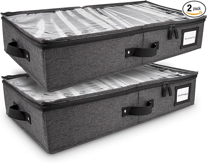 HOMELUX THEORY 2pc Under Bed Storage Containers, Bedroom Under the Bed Drawer Storage Organizer with Bins and Lids, Medium Underbed Clothes Storage Box Ideal for Blanket, Fabric, & Shoes (Dark Gray)-Ruum Studio Home