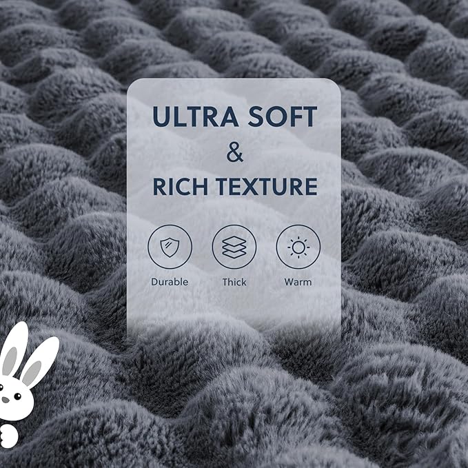 Cozy Faux Fur Throw Blanket for Couch Warm Fuzzy Throw Blanket, Soft Plush Thick Bubble Blankets for Bedroom and Living Room, Furry Luxury Blanket, 50 x 60, Grey-Ruum Studio Home