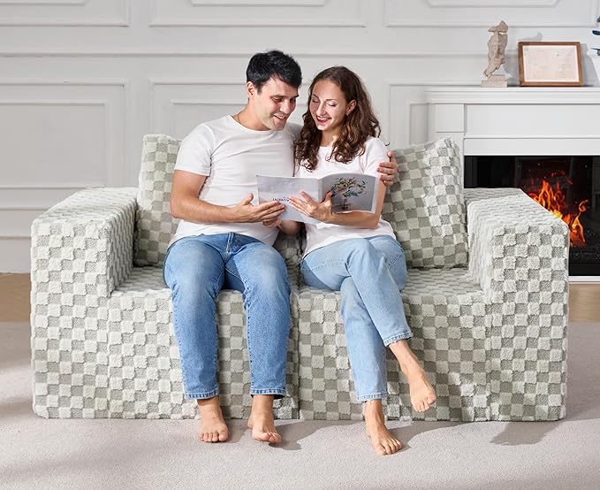 Modular Sectional Sofa 2 Seater Loveseat Modular Couch with Deep Seat Memory Foam Cloud Sofa Chair with Pillows Oversized Sectional Sofa for Living Room Bedroom (Plush GREYOLIVE, Loveseat)-Ruum Studio Home