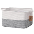 COMFY-HOMI Cotton Rope Woven Basket with Handles for Shelves,Toys,Book, Cloth Storage Baskets Bin for Organizing-13.5"x11"x9.5" Toy Decorative Organizer for Living Room, Bathroom-White/Grey-Ruum Studio Home