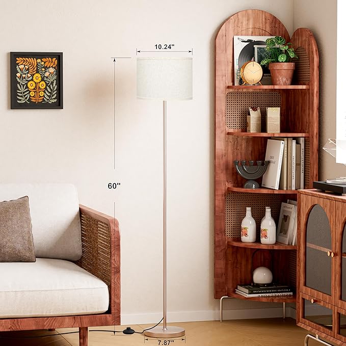 Ambimall 60'' Modern Floor Lamp with Shade, Tall Lamps for Living Room, Bedroom, Office, Dining Room, Beige Shade with Mocha Gold Pole(Without Bulb)-Ruum Studio Home