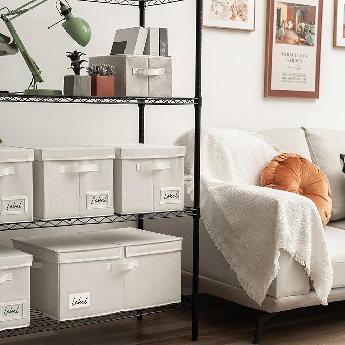 GRANNY SAYS Fabric Storage Bin with Lid, Decorative Storage Box for Shelves, Container Storage Basket Organizer, Closet Bins with Lids for Organizing, Jumbo, Ivory, 1-Pack-Ruum Studio Home