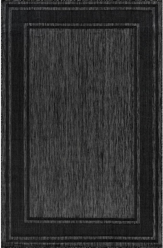 Beverly Rug Outdoor Rug 8x10 Modern Bordered Area Rugs for Indoor and Outdoor Patio Deck Porch Garden Waterproof Weather Sun Resistant Washable Outside Carpet (8 x 10 Black)-Ruum Studio Home