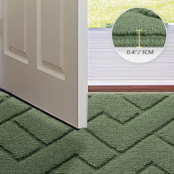hicorfe Front Door Mat Outside Entrance,36"x59" Absorbent Muddy Dirt Resist Welcome Door Mats Outdoor Indoor,Stain and Fade Resistant,Non Slip Backing Entry Mat Doormat for Entryway(Green)-Ruum Studio Home