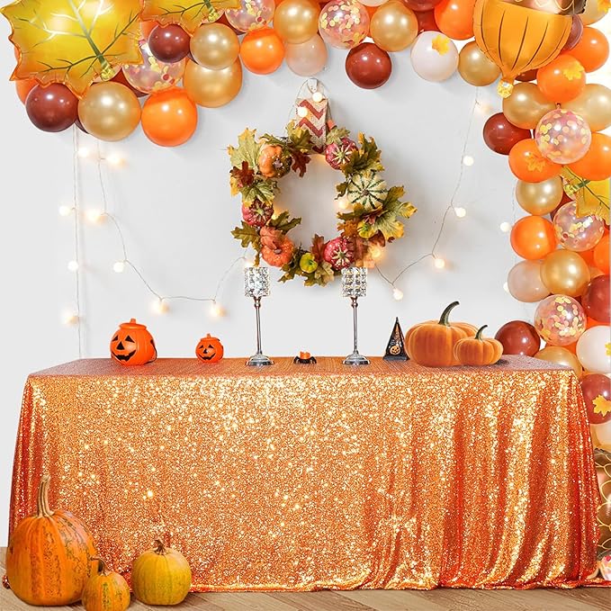 SquarePie Sequin Tablecloth 50 x 72 Inch Orange Sparkly Table Cloth for Halloween Thanksgiving Party Decoration-Ruum Studio Home