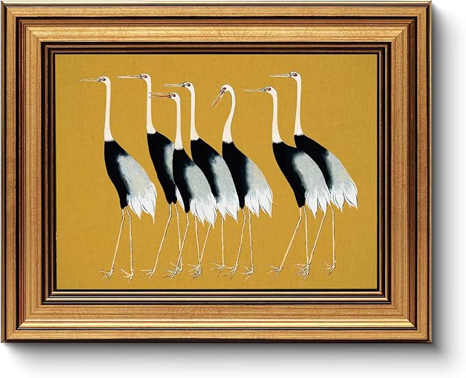 HUARCEY Gold Framed Vintage Wall Art for Living Room, Animals Painting Prints Shelf Decor for Kitchen, Aesthetic Bedroom Wall Art Decor, Christmas Gifts for Friends or Family (Seven Cranes - 8"x10")-Ruum Studio Home