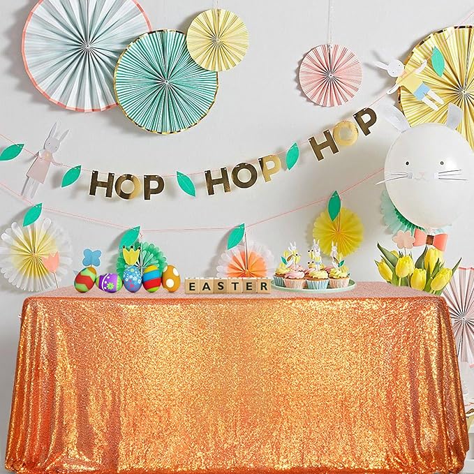 SquarePie Sequin Tablecloth 50 x 72 Inch Orange Sparkly Table Cloth for Halloween Thanksgiving Party Decoration-Ruum Studio Home