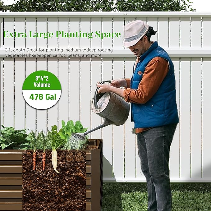 8x4x2 ft Outdoor Raised Garden Bed, Large Metal Planter Raised Beds, Planters for Outdoor Plants for Vegetables, Flowers, Herbs, Fruits, and Succulents.(4 Pcs)-Ruum Studio Home