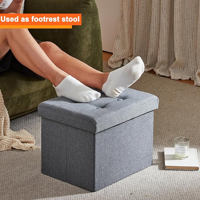 ALASDO Storage Ottoman Footrest Stool Small Ottoman with Storage Foldable Ottomans Foot Rest Footstool Bench for Living Room 17x13x13inches Grey-Ruum Studio Home
