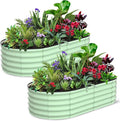 2 Pcs 6x3x1.5ft Oval Raised Garden Bed, Galvanized Raised Beds,Open-Ended Base Metal Raised Planter Beds,Garden Bed Outdoor,Planter Raised Boxes for Vegetables, Flowers,Tool-Free Asse,Green-Ruum Studio Home