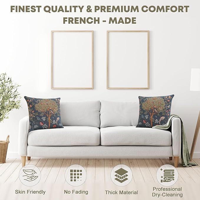 Charlotte Home Furnishings Decorative Tapestry Pillow Cover 19x19 in, Blue Kelmscott Couch Throw Pillow Cover, French Country Square Cushion Cases for Bed Room Home Decor, Soft Cotton Jacquard Woven-Ruum Studio Home