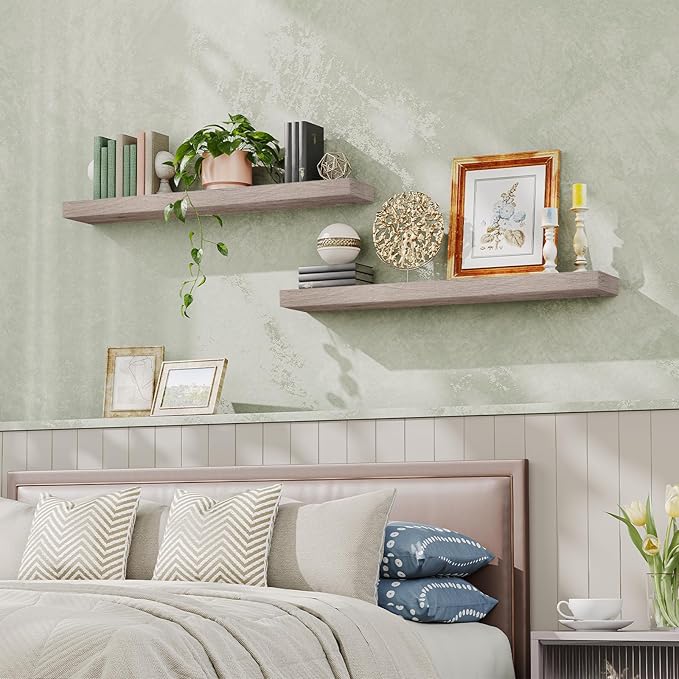 HOOBRO Floating Shelves for Wall, Wall Mounted Shelf Set of 2, 47.2" Hanging Shelf with Invisible Brackets, for Wall in Bathroom, Bedroom, Toilet, Kitchen, Living Room, Office, Greige BG120BJP201-Ruum Studio Home