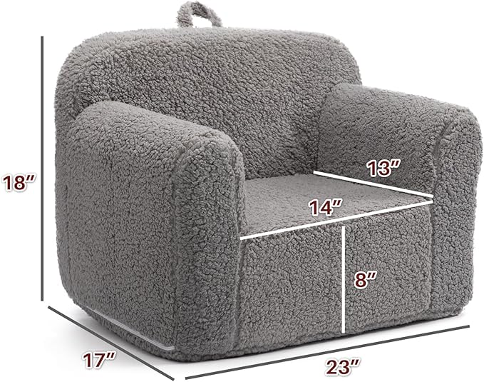 ALIMORDEN Kids Ultra-Soft Snuggle Foam Filled Chair, Toddler Cuddly Sherpa Reading Couch for Boys and Girls, Grey-Ruum Studio Home