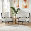 DUHOME Linen Fabric Spindle Accent Chairs Set of 2,Bobbin Chair with High Resilience Spring Cushion and Armrest Pads, Leisure Armchair for Living Room Bedroom Farmhouse Home Office Belcony-Ruum Studio Home