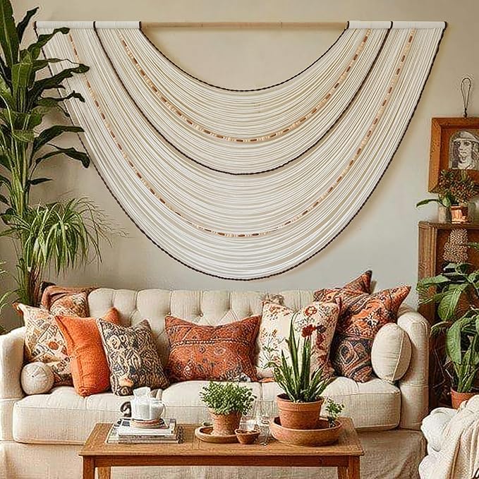 Macrame Wall Hanging Handcrafted Boho Wall Decor Bead Woven Wall Hanging for Bedroom, Living Room, Entryway, Farmhouse or Nursery Bohemian Home Aesthetic 57"x35"-Ruum Studio Home