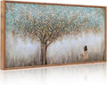 Aurlan Tree of Life Hand Painted Framed Wall Decor(40"x20"), Large Abstract Girl under Tree Oil Painting Canvas Artwork, Modern Nature Landscape Art for Office Living Room Bedroom-Ruum Studio Home