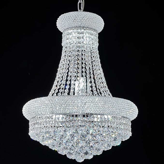 12 - Light Unique Empire Crystal Chandelier for Foyer Entrance Living Room Dining Room Bedroom Entryway Chrome Finish-Ruum Studio Home