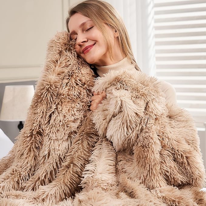 GONAAP Fuzzy Faux Fur Throw Blanket Queen Size Tie-dye Beige Super Soft Cozy Plush Fuzzy Shaggy Blanket for Couch Sofa Bed (Tie-dye Beige, Queen(90"x90"))-Ruum Studio Home